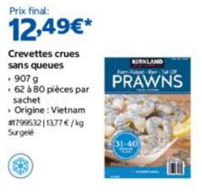 Crevettes crues sans queues