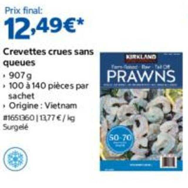 Crevettes crues sans queues