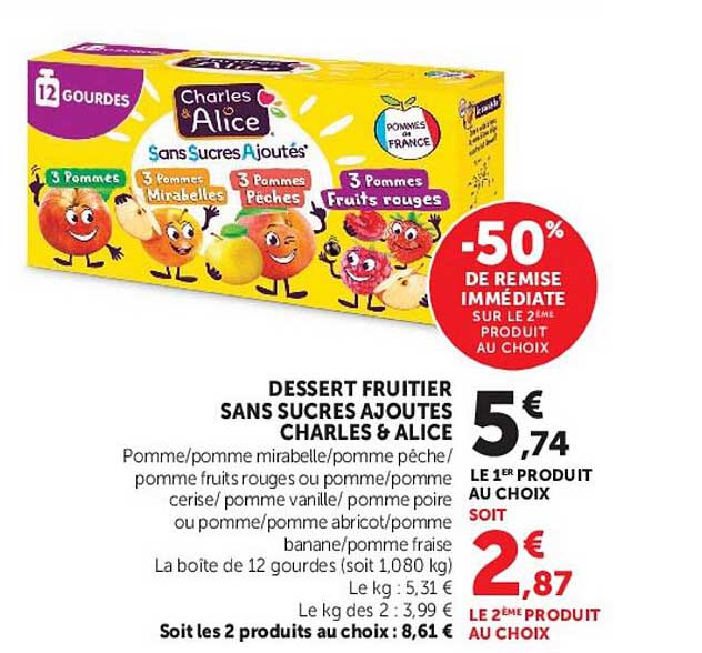 DESSERT FRUITIER SANS SUCRES AJOUTES CHARLES & ALICE