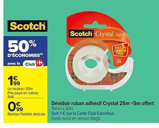Dévidoir ruban adhésif Crystal 25m + 5m offert