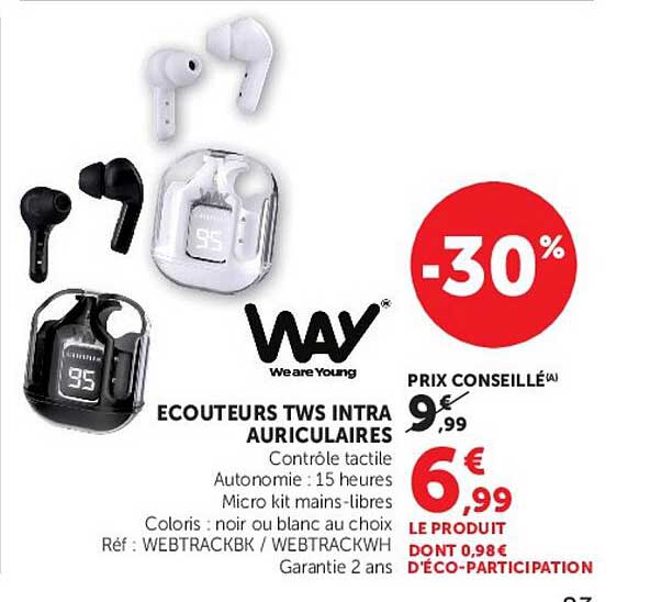 ECOUTEURS TWS INTRA AURICULAIRES