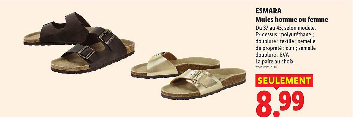 ESMARA Mules homme ou femme