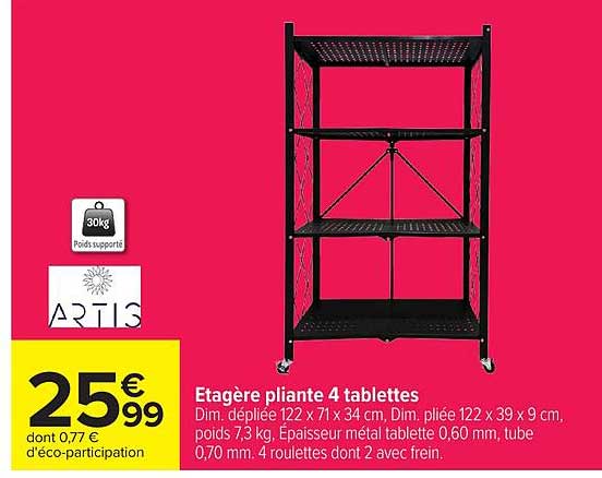Etagère pliante 4 tablettes