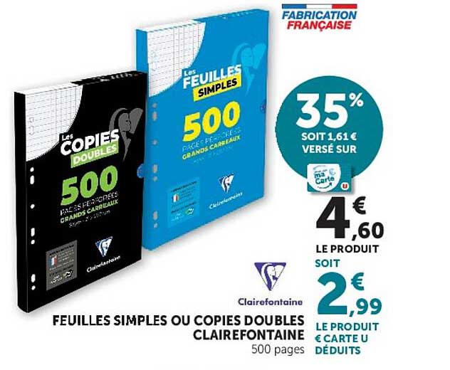 FEUILLES SIMPLES OU COPIES DOUBLES CLAIREFONTAINE 500 pages