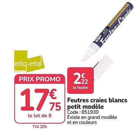 Feutres craies blancs petit modèle