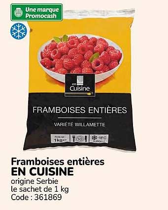 Framboises entières EN CUISINE origine Serbie le sachet de 1 kg Code : 361869