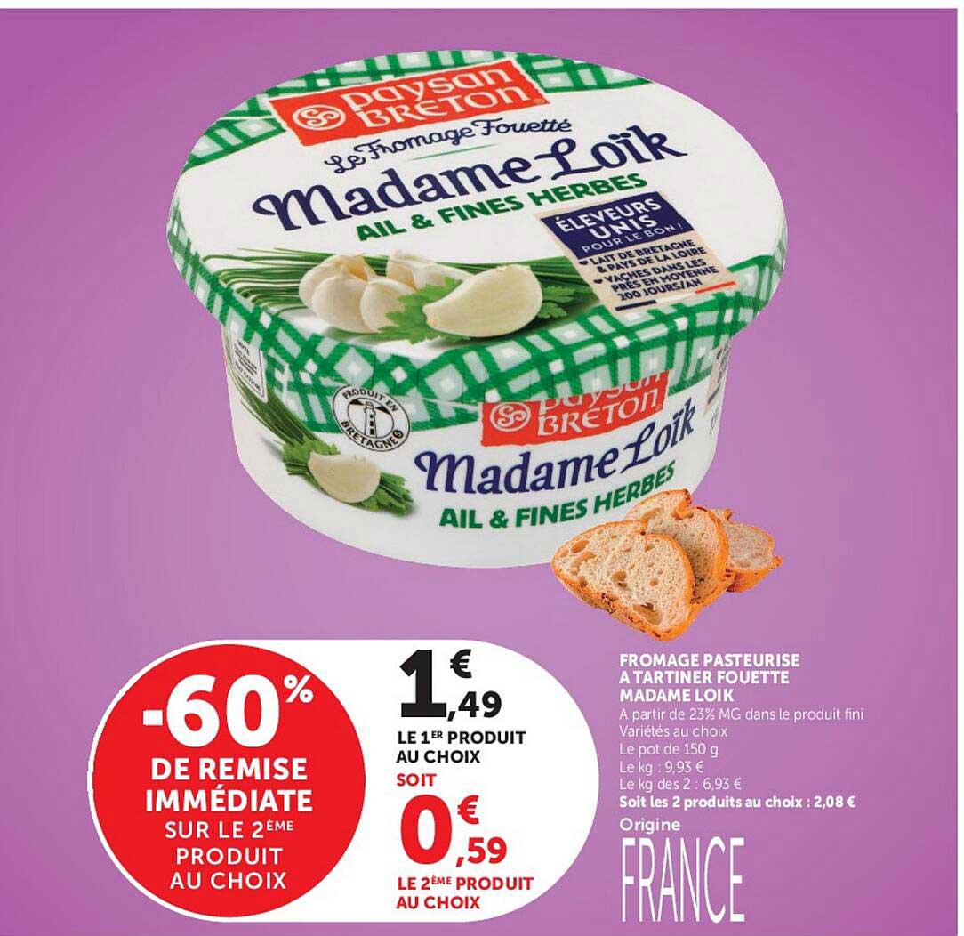 FROMAGE PASTEURISÉ À TARTINER FOUETTÉTE MADAME LOÏK