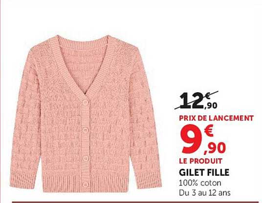 GILET FILLE 100% coton Du 3 au 12 ans