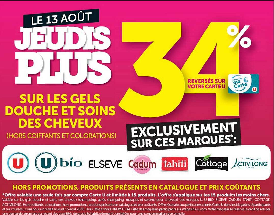 JEUDIS PLUS SUR LES GELS DOUCHE ET SOINS DES CHEVEUX (HORS COIFFANTS ET COLORATIONS)