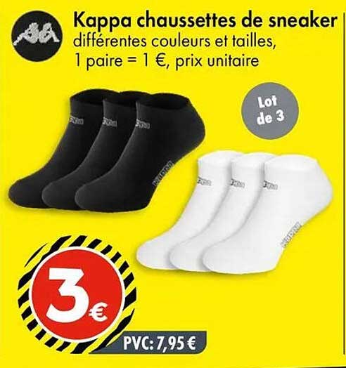 Kappa chaussettes de sneaker différentes couleurs et tailles, 1 paire = 1 €, prix unitaire