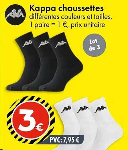 Kappa chaussettes différentes couleurs et tailles, 1 paire = 1 €, prix unitaire