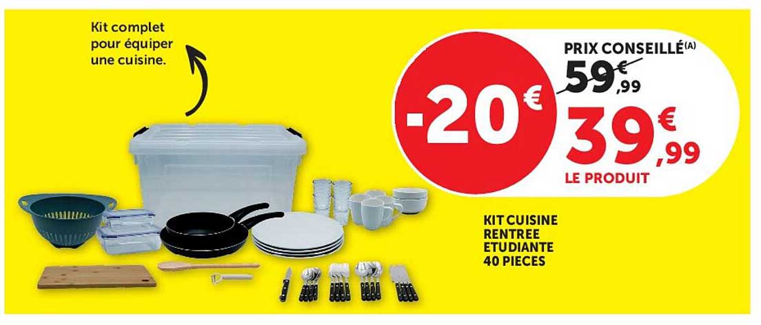 Kit cuisine rentrée étudiante 40 pièces