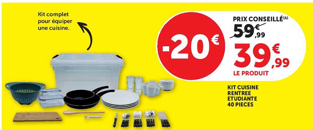 KIT CUISINE RENTREE ETUDIANTE 40 PIECES