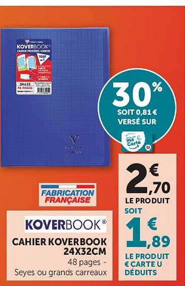 KOVERBOOK® CAHIER KOVERBOOK 24X32CM 48 pages - Seyes ou grands carreaux