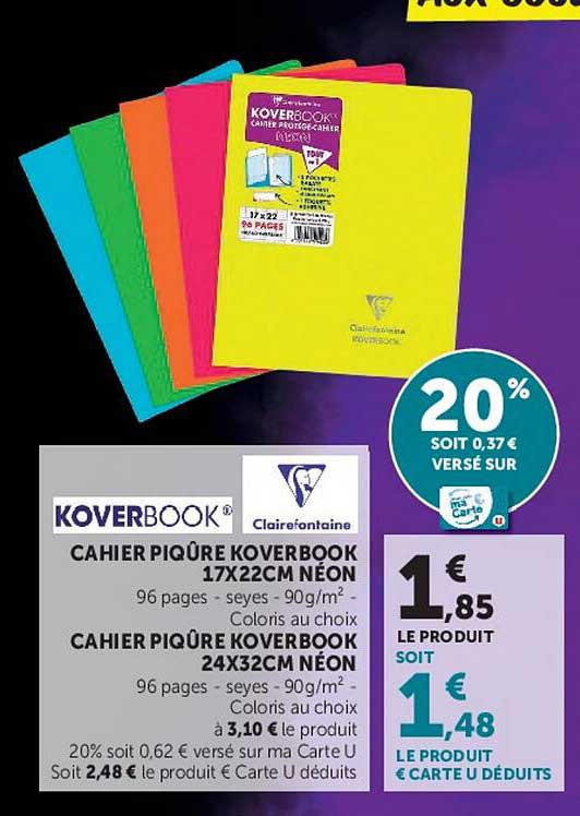 KOVERBOOK CAHIER PIQÛRE KOVERBOOK 17X22CM NÉON