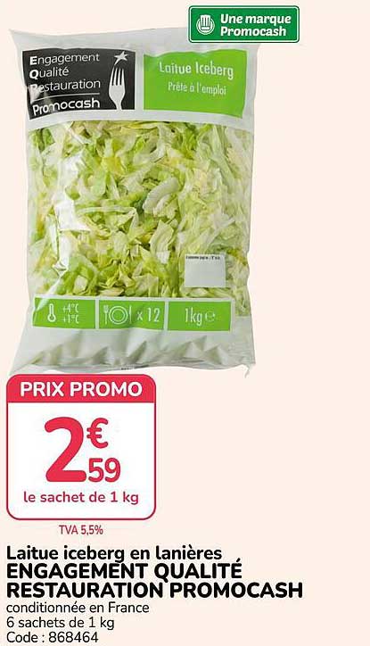 Laitue iceberg en lanières ENGAGEMENT QUALITÉ RESTAURATION PROMOCASH