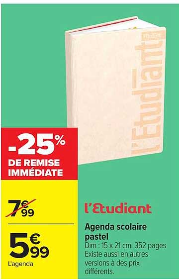 l'Étudiant Agenda scolaire pastel
