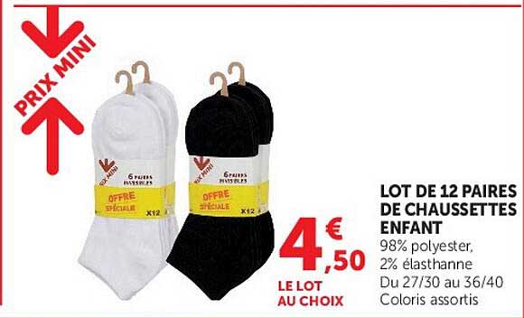LOT DE 12 PAIRES DE CHAUSSETTES ENFANT