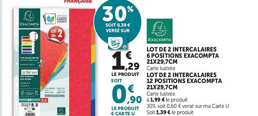 LOT DE 2 INTERCALAIRES 6 POSITIONS EXACOMPTA 21X29,7CM