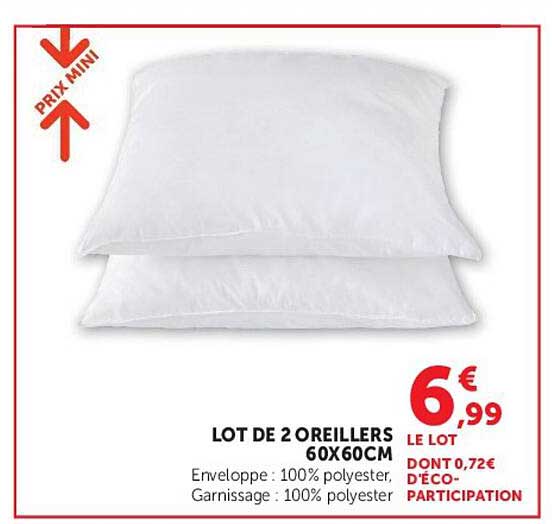 LOT DE 2 OREILLERS 60X60CM