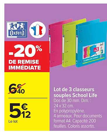Lot de 3 classeurs souples School Life