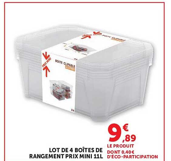 LOT DE 4 BOITES DE RANGEMENT PRIX MINI 11L