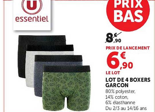 LOT DE 4 BOXERS GARCON