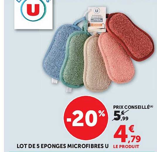 LOT DE 5 EPONGES MICROFIBRES U