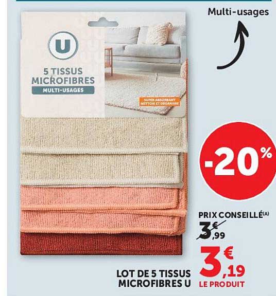 LOT DE 5 TISSUS MICROFIBRES U