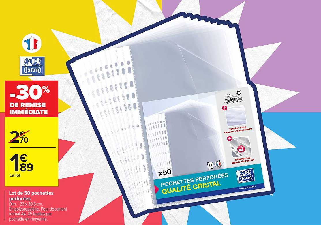 Lot de 50 pochettes perforées qualité cristal