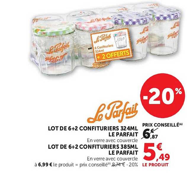 LOT DE 6+2 CONFITURIERS 324ML LE PARFAIT