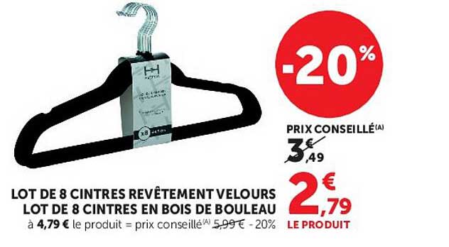 LOT DE 8 CINTRES REVÊTEMENT VELOURS LOT DE 8 CINTRES EN BOIS DE BOULEAU