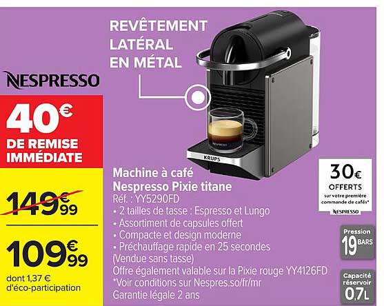 Machine à café Nespresso Pixie titane