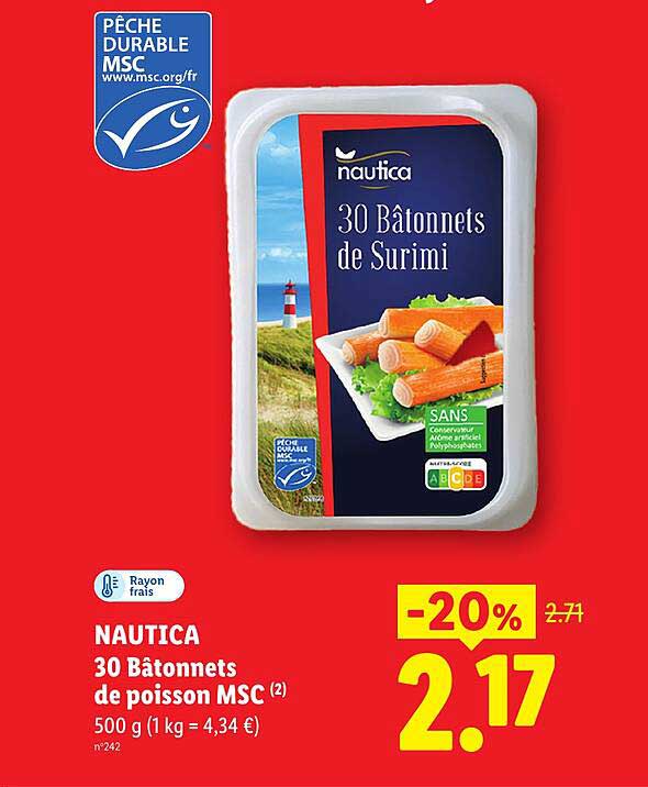 NAUTICA 30 Bâtonnets de poisson MSC (2) 500 g (1 kg = 4,34 €)