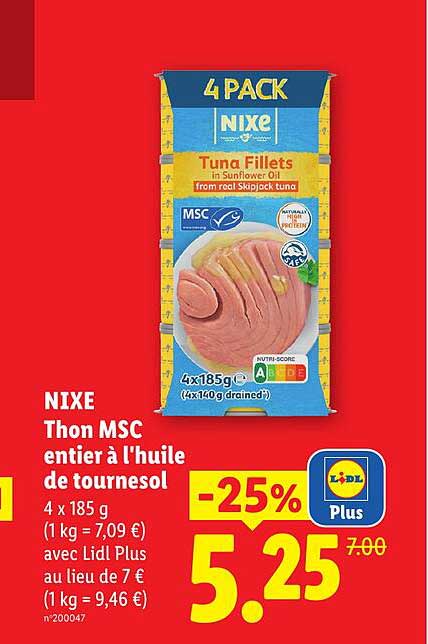 NIXE Thon MSC entier à l'huile de tournesol