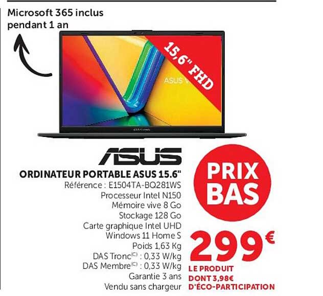 ORDINATEUR PORTABLE ASUS 15.6"