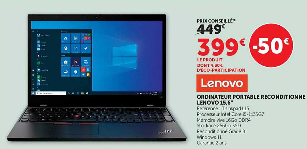 ORDINATEUR PORTABLE RECONDITIONNE LENOVO 15,6"