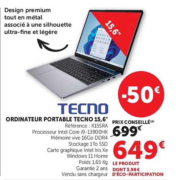 ORDINATEUR PORTABLE TECNO 15,6"