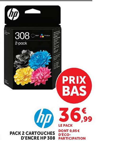 PACK 2 CARTOUCHES D'ENCRE HP 308