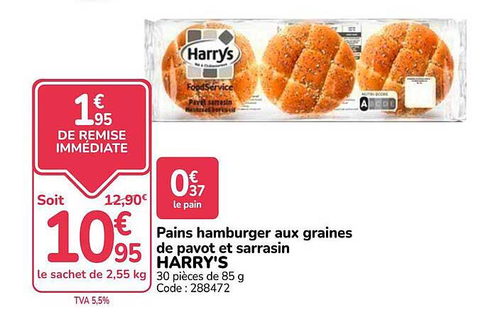 Pains hamburger aux graines de pavot et sarrasin HARRY'S