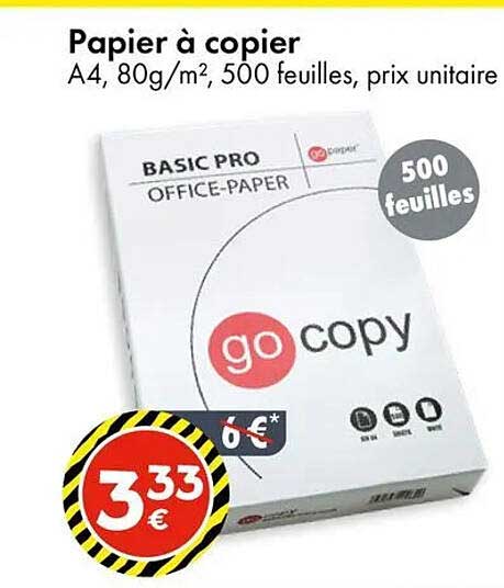 Papier à copier A4, 80g/m², 500 feuilles, prix unitaire