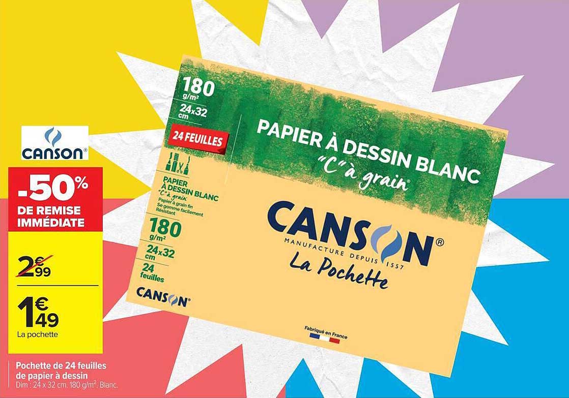 Papier à dessin blanc “C’a grain” Canson La Pochette