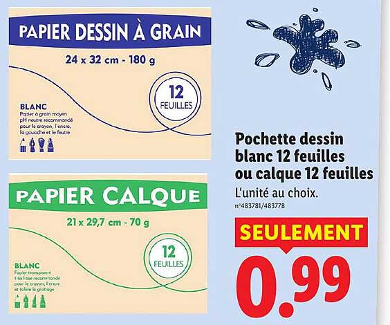 Pochette dessin blanc 12 feuilles ou calque 12 feuilles