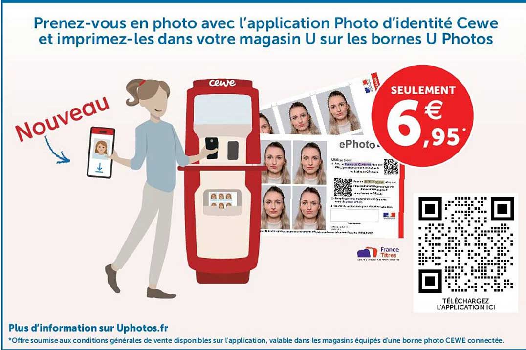 Prenez-vous en photo avec l’application Photo d’identité Cewe et imprimez-les dans votre magasin U sur les bornes U Photos