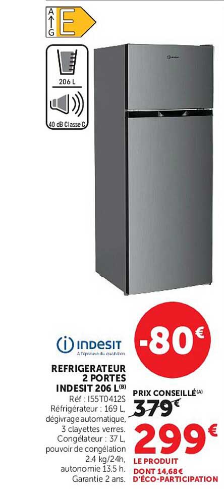 REFRIGERATEUR 2 PORTES INDESIT 206 L(B)
