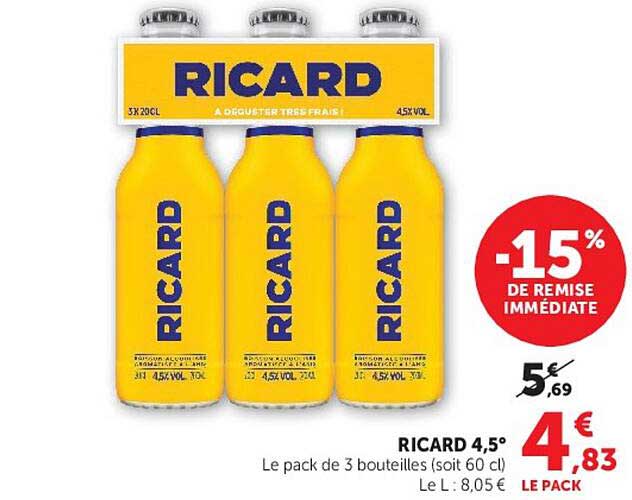 RICARD 4,5° Le pack de 3 bouteilles (soit 60 cl)