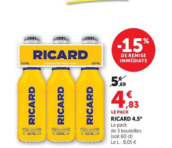 RICARD 4,5° Le pack de 3 bouteilles (soit 60 cl)