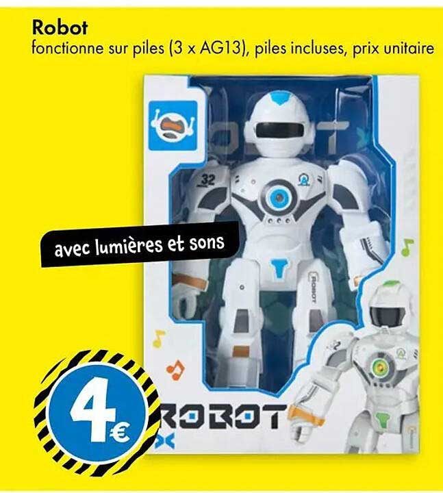 Robot fonctionne sur piles (3 x AG13), piles incluses, prix unitaire avec lumières et sons
