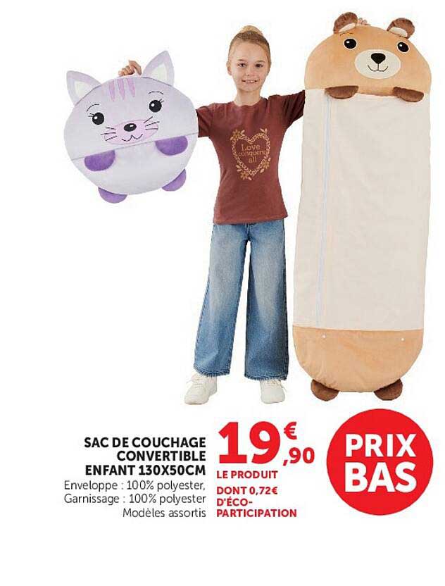 SAC DE COUCHAGE CONVERTIBLE ENFANT 130X50CM