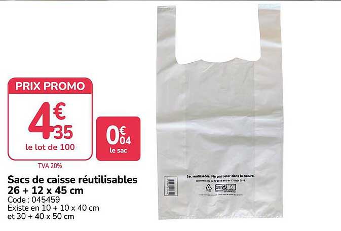 Sacs de caisse réutilisables 26 + 12 x 45 cm